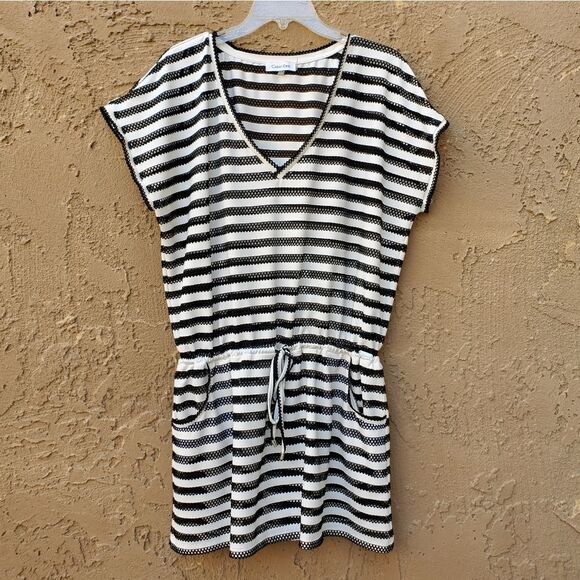 Calvin Klein black and white striped swim suit cover - Picture 10 of 13